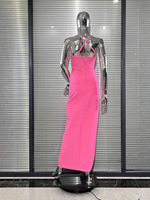 Robe bustier rose chic transfrontalière à décolleté plongeant, taille cintrée et fente, style européen et américain, robe de soirée bandage
