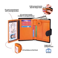 Dompet Pria Kulit Asli Lipat Tiga dengan Kantong Koin, Logo Timbul Mewah, Anti RFID, dan Penutup Kancing