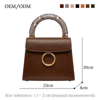 Sac à main structuré en cuir PU marron chocolat avec poignée personnalisée imprimé python, sac de luxe pour femme, conception OEM sur mesure