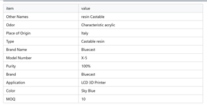 Resina de Impresión 3D BlueCast X5 para LCD/DLP Monocromática, Resina Fundible de 0.5 kg para Máquinas de Resina DLP y LCD Monocromáticas, Italia - Product Image 5