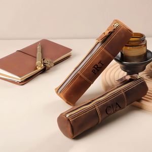 Custom Leather Pencil Case- Zipper <b>Pen</b> Sleeve Pouch with Carved Design-Multi-Purpose Office <b>Organizer</b> - Product Image 3
