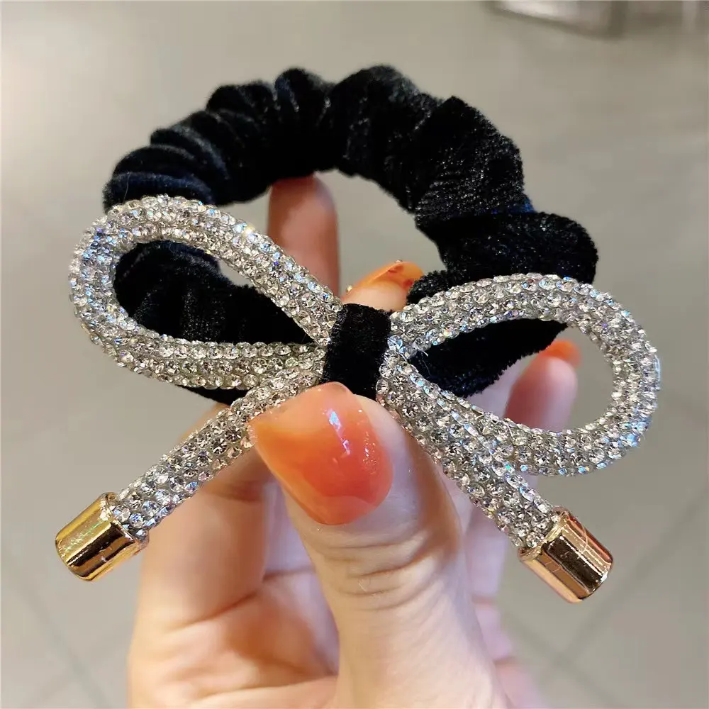 Satin Rhinestone Shiny Scrunchie Women Butterfly Bow Elastic Hair bands Lace Gum Hair Tie Ponytail Hold Hair Accessories