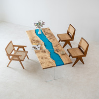 Échantillon gratuit 200*90*5.5cm café café cuisine Restaurant solide noyer bois rivière résine époxy dalle Table à manger dessus