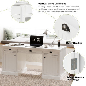 Oe Home 67" Modern Executive Desk with 2 Doors & 3 Drawers White Solid Wood+MDF for Home <b>Office</b> - Product Image 6