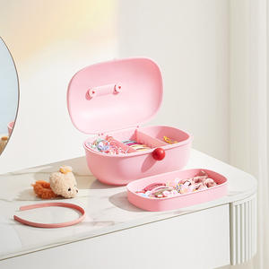 Caja de almacenamiento de accesorios para el cabello de color rosa para niños, organizador de escritorio de 3 niveles para pinzas y bandas para el cabello, set de regalo - Product Image 3
