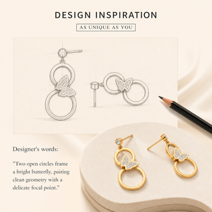 Boucles d'oreilles pendantes double cercle papillon en acier inoxydable plaqué or 14 carats sous vide avec zircon, 31 mm, bijoux - Product Image 5