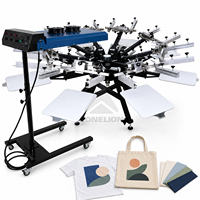 Machine d'impression sérigraphique manuelle 8 couleurs, presse sérigraphique multi-stations Octopus pour vêtements et t-shirts