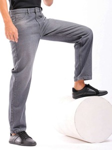 Jeans gris coupe droite pour homme, denim uni, taille mi-haute, confortable, pour un usage quotidien, décontracté, travail, voyage, extérieur et mode urbaine - Product Image 3