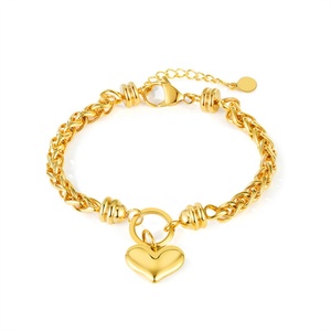 Dainty Stainless Steel Link Chain Gold/<b>Silver</b> Plated <b>Charm</b> Heart Pendant Casual Sporty Women's <b>Bracelet</b> - Product Image 1