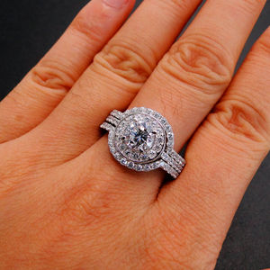925 <b>Sterling</b> <b>Silver</b> Jewelry Round Diamond Cubic Zirconia Pave CZ Halo Wedding <b>Rings</b> - Product Image 6