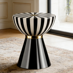 Mesa de Centro Moderna de Fibra de Vidrio, Diseño de Rayas Blancas y Negras, Redonda, para Sala de Estar, Hotel, Decoración del Hogar - Product Image 1