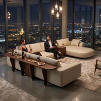 Sofá Seccional Moderno en Forma de L ZJ-CMS-01S con Estante de Nogal de Lujo, Carga Inalámbrica y Espuma Viscoelástica para Penthouse