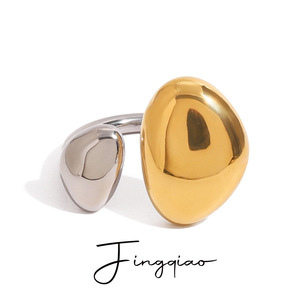 Statement <b>Ring</b> 18k Gold Stainless Steel Two Tone Irregular <b>Opening</b> Geometric Shape Unisex Jewelry Gift - Product Image 5