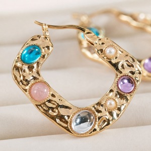 Orecchini a Cerchio con Cristalli Colorati, Orecchini Geometrici Rotondi Vintage da Donna per Uso Quotidiano - Product Image 6