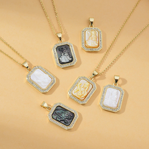 YH2073 Pendentif vintage en <span class=keywords><strong>coquillage</strong></span> naturel plaqué or avec micro-pavé de zircon cubique, breloques Saintes pour bijoux DIY femme - Product Image 2