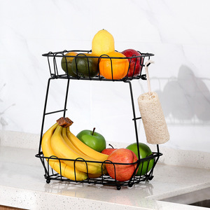 Étagère à fruits et légumes à double couche avec crochets, rangement de cuisine empilable carré pour fruits, légumes et collations - Product Image 2