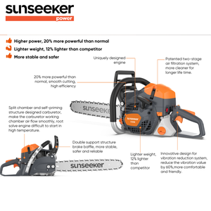 Tronçonneuse industrielle à essence CS558 58,1 cm³ 20 pouces, 2 temps, 3,0 kW, haute puissance, réduction de vibrations de 60 %, professionnelle pour la foresterie et le travail du bois - Product Image 6