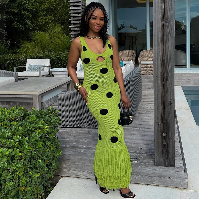 New European American Fashion Women's Autumn Sexy Sleeveless Polka