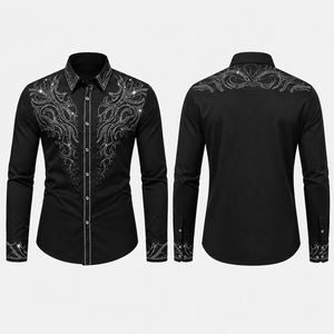 Camisas de Manga Larga con Pedrería para Hombre, Camisa de Vestir Occidental Personalizada, Diseño con Cristales Brillantes, Corte Ajustado, para Fiestas, Fabricante OEM - Product Image 2