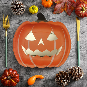 Anyite Golden Foil Cut zucca emozione piatti di carta di Halloween 7 pollici per uso alimentare disponibile per i bambini famiglia su misura forniture - Product Image 1