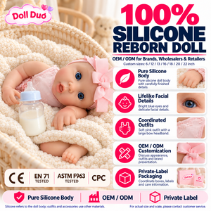 ตุ๊กตา DollDuo แบบสั่งทำพิเศษ ขนาด 18 นิ้ว ทำจากซิลิโคนทั้งตัว 100% ตุ๊กตา Reborn ตาสีฟ้า นอนตะแคง ชุดสีชมพูประดับโบว์ ของขวัญคริสต์มาส - Product Image 1