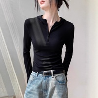 Pull fin à capuche pour femme, style coréen, col semi-ouvert zippé, manches longues, nouvelle mode automne 2025, coupe ajustée