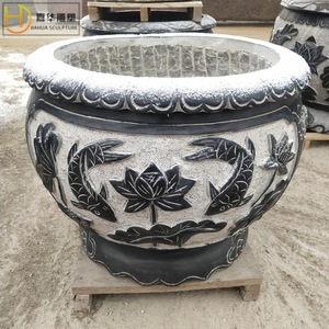 Pot de fleurs sculpté en pierre Jiahua, ornement de jardin traditionnel d'extérieur, bassin d'eau durable - Product Image 1