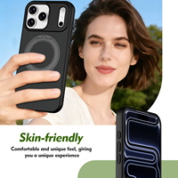 Coque Ultra Fine en Fibre d'Aramide pour iPhone 17 18 Pro Max avec Anneau Magnétique et Support, Texture Fibre de Carbone Agréable au Toucher