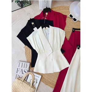 Ensemble de vêtements de bureau pour femmes, best-seller, avec haut sans manches à volants et pantalon large, facile à porter, jupes pour femmes - Product Image 4