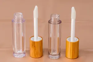 Natural Bamboo Matte Unique Empty Plastic Container Packaging Lip Gloss Tube Custom Logo Lip Gloss Tube