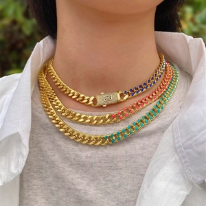 Nouveau Collier en Or 18 carats avec Zircon, Style Monaco Goutte d'Huile 8mm, Hip-hop, pour Couples, Unisexe, Chaîne Cubaine Plaqué Cuivre - Product Image 3