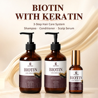 Shampooing, après-shampoing et sérum pour le cuir chevelu à la biotine et à la kératine, marque privée OEM ODM, ensemble de soins capillaires en 3 étapes pour les cheveux secs, faibles, fins et abîmés