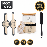 Kit de démarrage de levain sur mesure en verre de 50 oz à large ouverture avec couvercles en bambou et aluminium pour la cuisson du pain