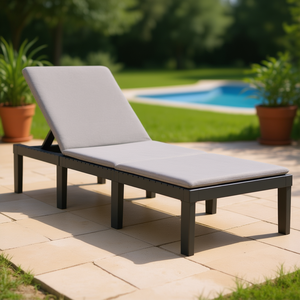 Lettino Prendisole in Plastica Antracite con Cuscino, Sedia Reclinabile da Esterno, Design Moderno, Stile Contemporaneo, Gambe Affusolate - Product Image 2