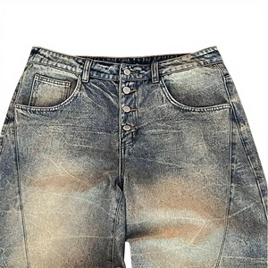 YIMAI Jeans Cargo da Uomo in Denim 100% Cotone, Stile Streetwear, Lavaggio Acido, Tasche Cargo, Vestibilità Ampia - Product Image 3