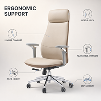 Chaise de bureau ergonomique moderne en cuir PU pivotante/à bras articulés avec accoudoirs et hauteur réglables