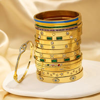 XIXI Bracelet Jonc Femme en Acier Inoxydable Plaqué Or 18K avec Cœur Trèfle à Quatre Feuilles, Zircon et Émail – Bijoux de Mode