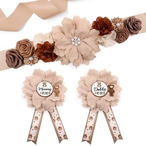 Kit de Banda de Maternidad con Osito de Peluche Marrón, Broches de Corsage para Futura Mamá y Futuro Papá, Decoraciones para Baby Shower con Temática de Osito - Product Image 1