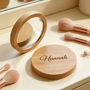 Custom Eco-friendly <b>Bamboo</b> Wood Round Foldable Portable Travel Makeup <b>Mirror</b> with Classical Design and Logo Engraving - Product Image 1