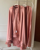 Setelan Sholat 2 Potong Baju Lebaran Ramadan Abaya Custom Print Dengan Ruffle Setelan Sholat Muslim Telekung Tas Jubah Sholat