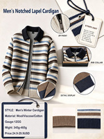 Suéter de Hombre a Rayas con Cuello Camisero y Cierre de Cremallera, Manga Larga, Tejido Estándar, Antiarrugas, Antibolitas, Informal, para Otoño e Invierno