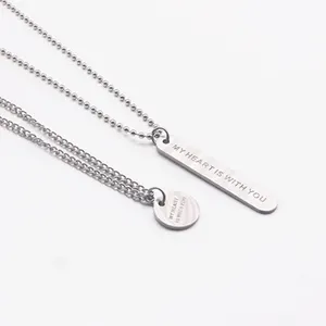 Stainless Steel Blanks For DIY Engraving Matte Finished Stainless Steel Vertical Bar Disc Coin Pendant Necklace For Men Women