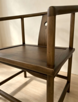 Fauteuil à dossier rond en bois massif C2380, finition noyer, chaise d'appoint orientale pour salle de thé, bureau, salle à manger