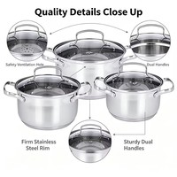 Batterie de cuisine 6 pièces en acier inoxydable écologique avec poignées en alliage de zinc, compatible induction, compatible lave-vaisselle, couvercles inclus
