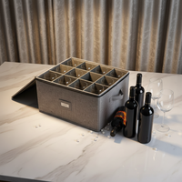 Boîtes de rangement pour verres à vin gris, design pliable, capacité de 12 verres à vin rouge et blanc, empilables, anti-poussière, en polyester
