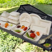 Assiettes rectangulaires réutilisables en bagasse biodégradable à 3 compartiments, robustes et compatibles micro-ondes, pour le déjeuner scolaire et les fêtes