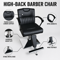 Fauteuil de Barbier Vintage Haut de Gamme Inclinable Hydraulique Personnalisé en Cuir Noir Portable avec Pieds en Aluminium pour Salon de Coiffure