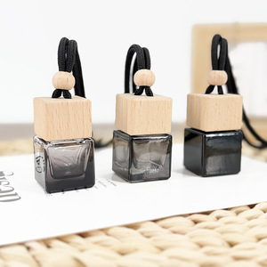 8ml High End Square Glass Custom Logo Screen Printed Lid Sealed Car Perfume Bottles Wooden Cover Hanging Fragrance <strong>Diffuser</strong> <strong>Reed</strong> - Product Image 4