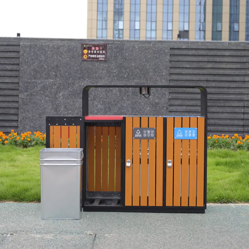 Cendrier en métal de rue poubelle en bois recyclé et poubelle à 3 compartiments poubelle de tri des déchets d'extérieur