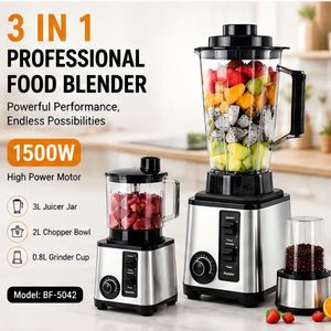 Nueva Licuadora 3 en 1 de Acero Inoxidable BF-5042, 10+ Velocidades, 1500W de Potencia, Uso Comercial, Múltiples Funciones, Frutas, Verduras, Carne, A++ - Product Image 1